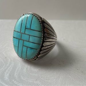 Turquoise Inlaid sterling silver men’s ring
